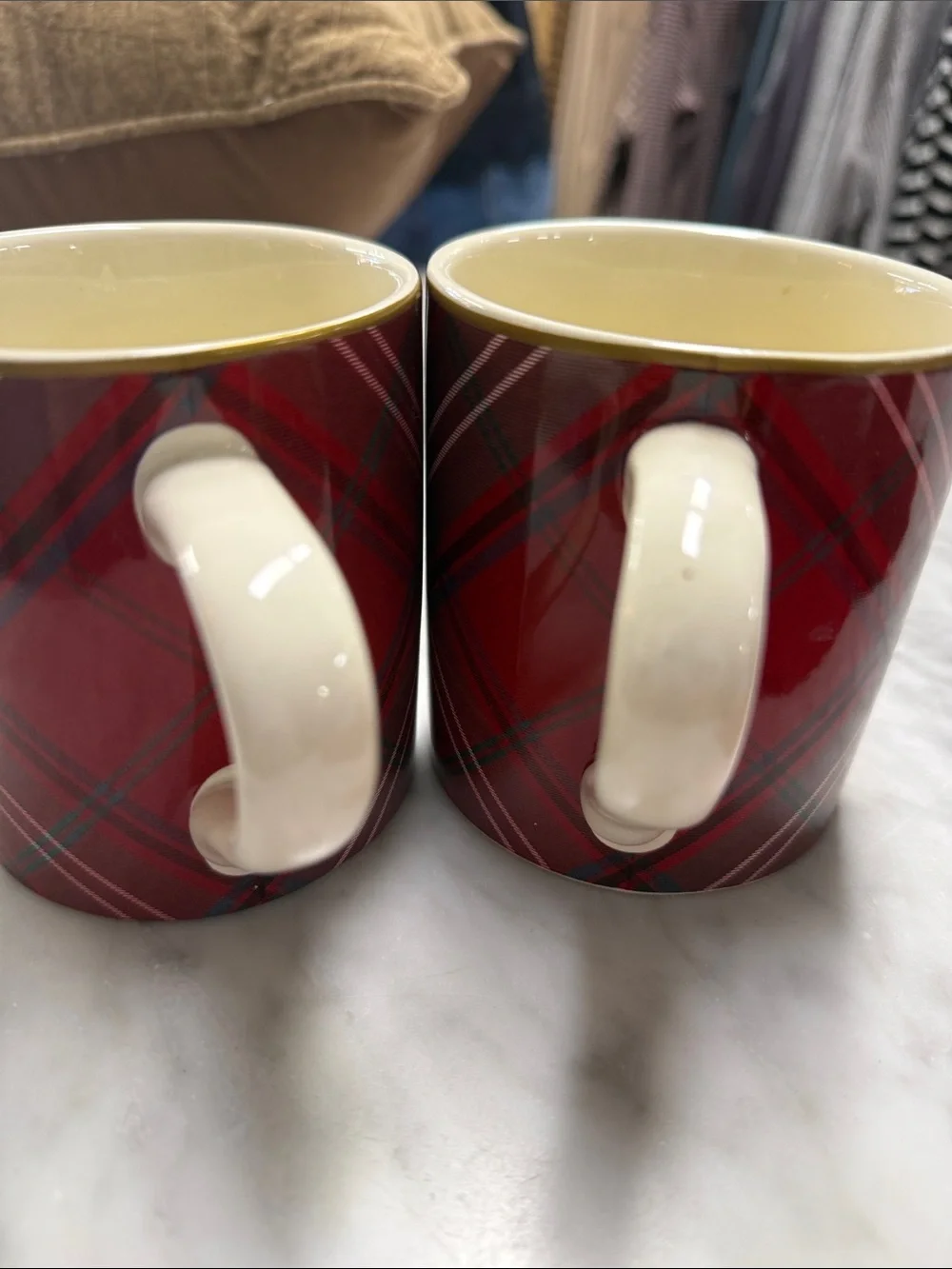 Williams Sonoma Tartan Plaid Christmas Holiday Trending Coffee Cup Mug Set of 2